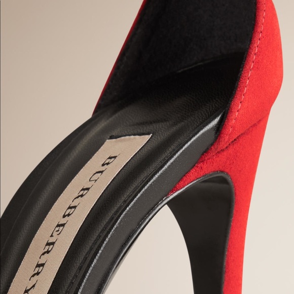 Burberry - Red Slip Strap Suede Heels - Picture 5 of 8